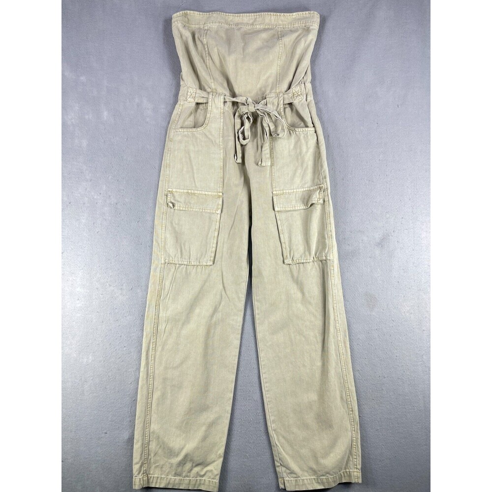 Blue Blush Strapless Cargo Jumpsuit Womens Size Large Tan Belted